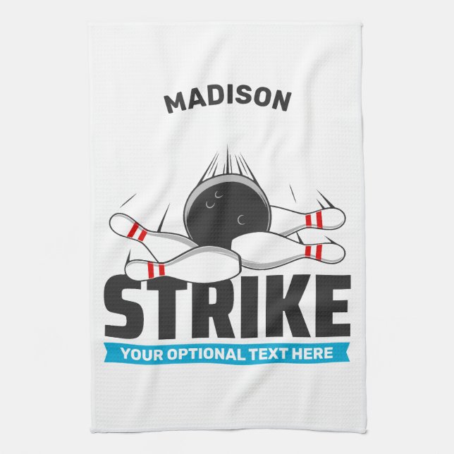 Custom Name & Text Bowling Strike Kitchen Towel (Vertical)