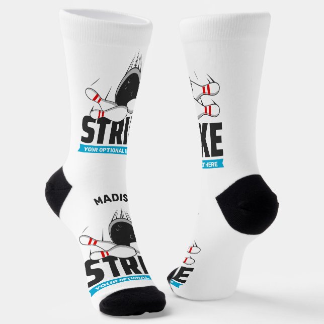 Custom Name & Text Bowling Strike Socks (Angled)
