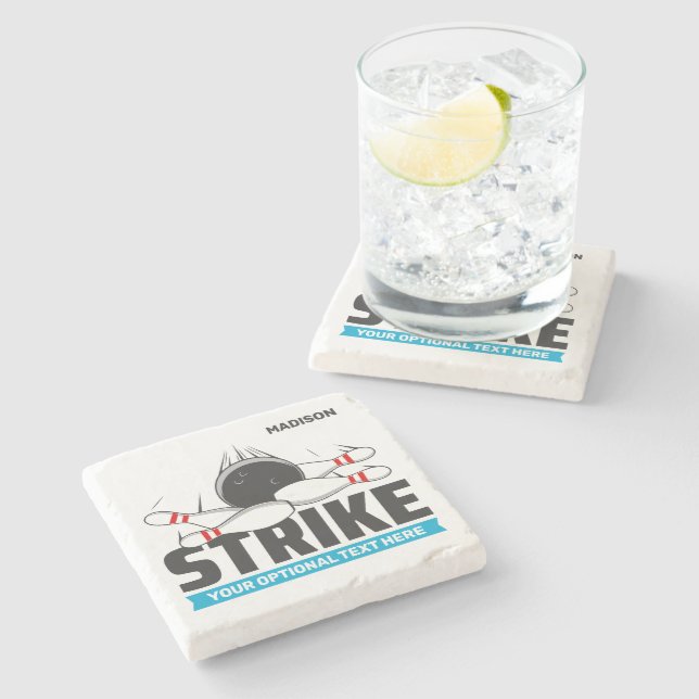 Custom Name & Text Bowling Strike Stone Coaster (Side)
