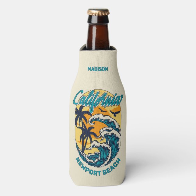 Custom Name / Text California Surfing Bottle Cooler (Bottle Front)