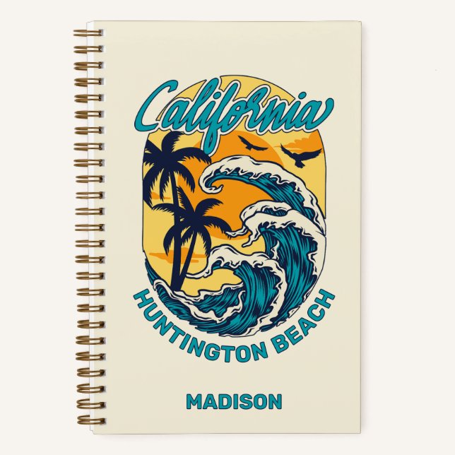 Custom Name / Text California Surfing Notebook (Front)