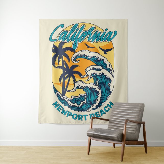 Custom Name / Text California Surfing Tapestry (In Situ)