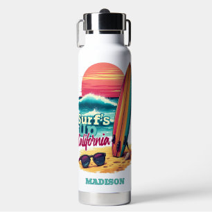 Custom Name / Text California Surfing Water Bottle