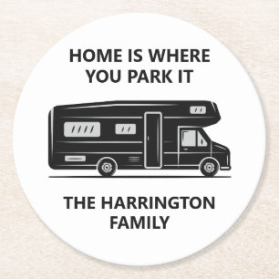 Custom Name & Text Camper Van Round Paper Coaster