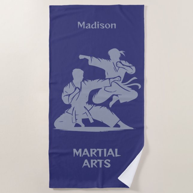 Custom Name, Text & Color Martial Arts Beach Towel (Front)