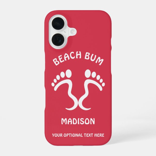 Custom Name, Text & Colour Beach Bum iPhone 16 Case (Back)