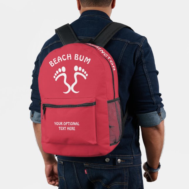 Custom Name, Text & Colour Beach Bum Printed Backpack (Insitu (Model))