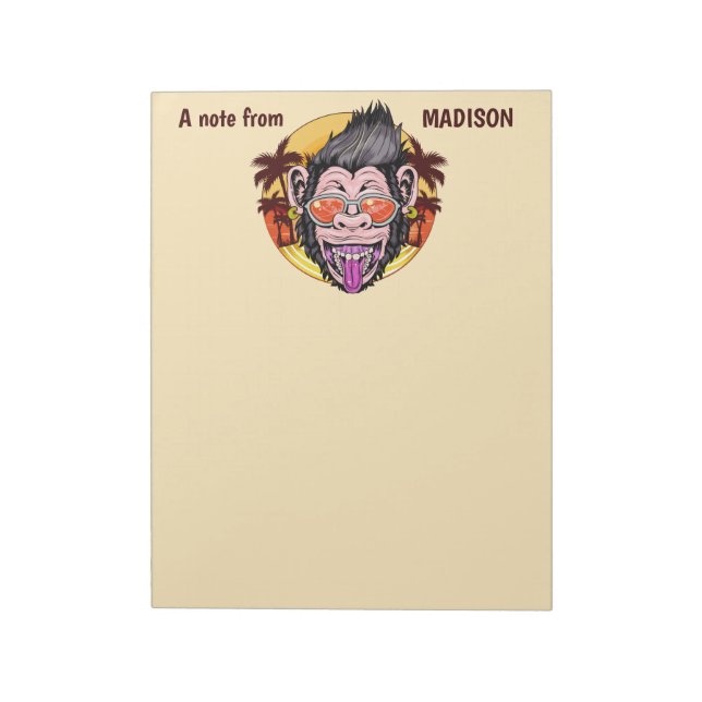 Custom name, text & colour Beach Monkey notepads (Rotated)