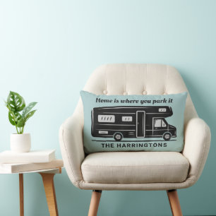 Custom name, text & colour Camper Van poster Lumbar Pillow