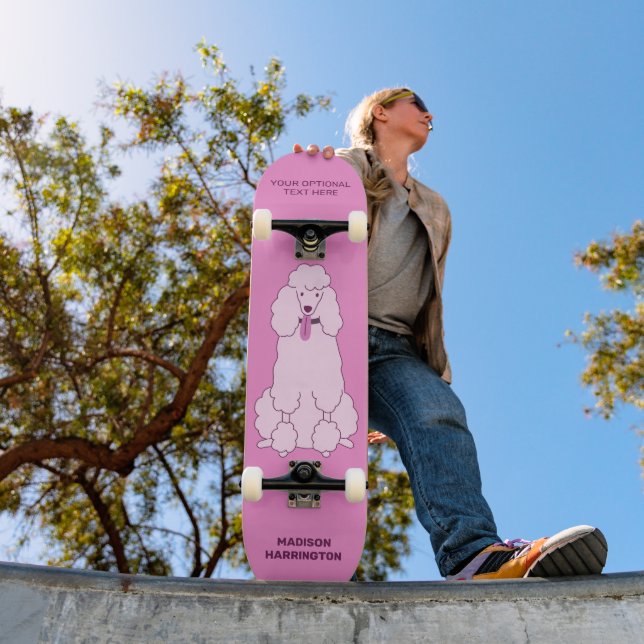 Custom Name, Text & Colour Pink Poodle Skateboard (Outdoor 1)