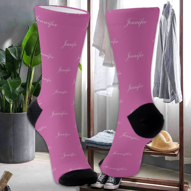 Custom Name Text Colour Simple Elegant Pink Socks (Creator Uploaded)
