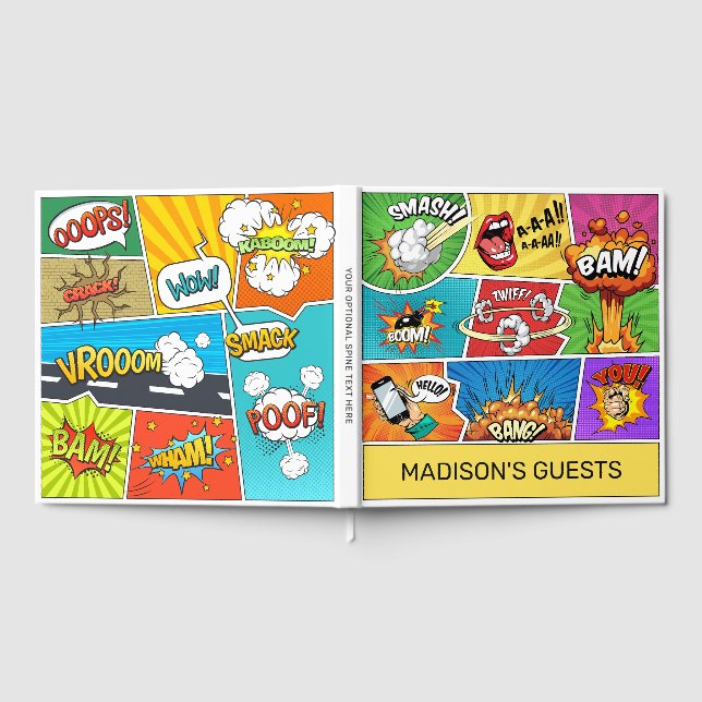 Custom Name & Text Comics Speech Bubbles Guest Book (Full)
