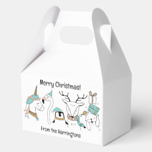 Custom Name & Text Cute Christmas Animals Favor Box