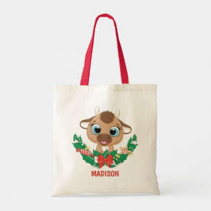 Custom Name & Text Cute Christmas Tote Bag