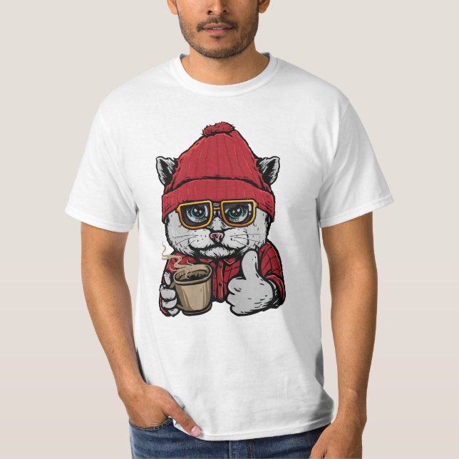 Custom Name / Text Cute Coffee Cat T-Shirt (Front)