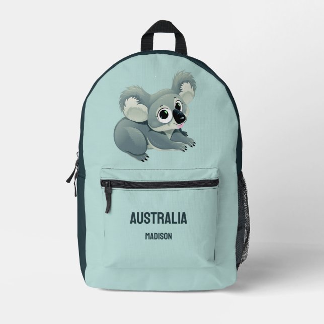 Custom Name & Text Cute Koala Printed Backpack (Front)