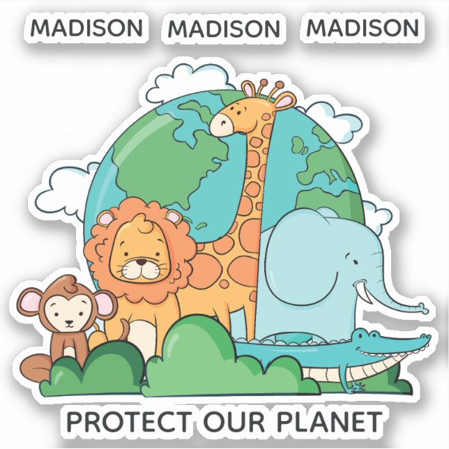 Custom Name & Text Earth with Animals (Front)