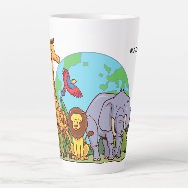 Custom Name & Text Earth with Animals Latte Mug (Front)