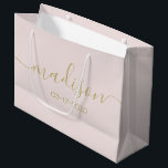Custom Name Text Elegant Gold Script Blush Pink Large Gift Bag<br><div class="desc">Personalized Girly Chic Feminine Gold Script Blush Pink Gift Bag
Customized gift bags for your event! A perfect touch to your wedding,  reception,  shower,  party or event.</div>