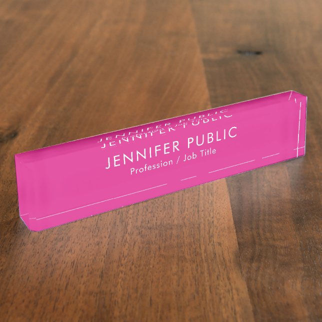 Custom Name Text Elegant Modern Hot Pink Template Nameplate (Side)
