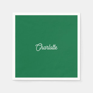 Custom name text Emerald Green white minimalist Napkin