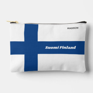 Custom Name & Text Finnish Flag Accessory Pouch
