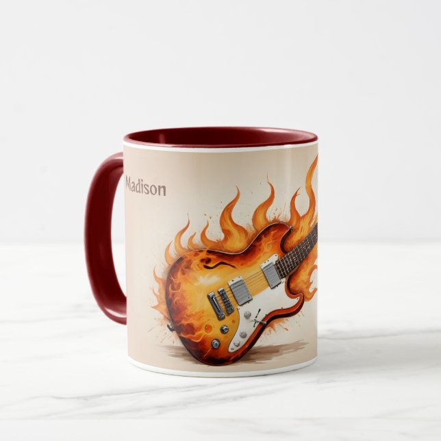 Custom Name & Text Flaming Guitar Mug (Front Left)