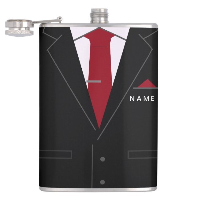 Custom Name Text Flask with Business Suit and Tie (Opened)