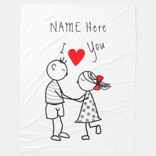 Custom Name Text Fleece Blanket Couple Love
