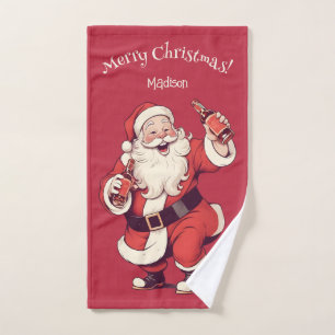 Custom Name & Text Funny Drunk Santa Hand Towel