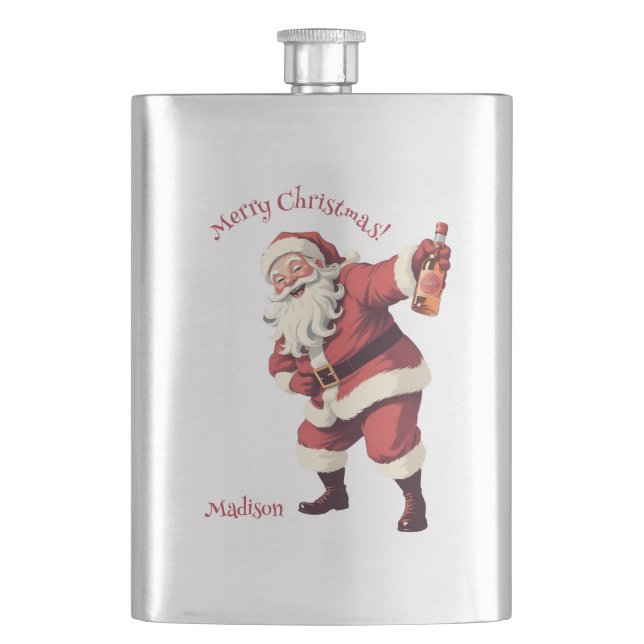 Custom Name & Text Funny Drunk Santa Hip Flask (Front)