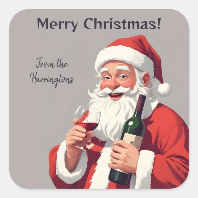 Custom Name & Text Funny Drunk Santa Square Sticker (Front)