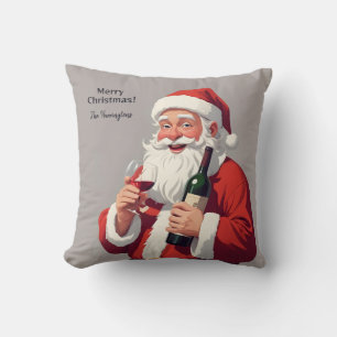 Custom Name & Text Funny Drunk Santa Throw Pillow
