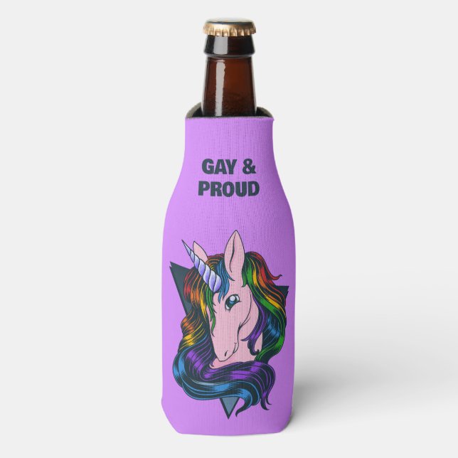 Custom Name & Text Gay Unicorn Bottle Cooler (Bottle Front)