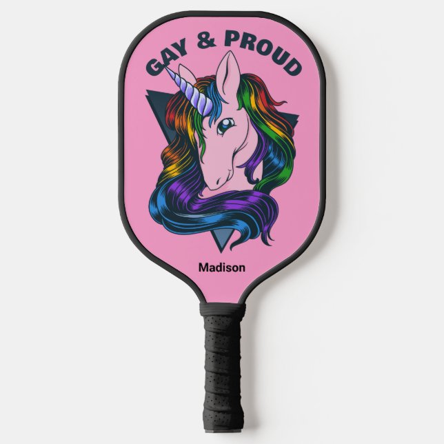 Custom Name & Text Gay Unicorn Pickleball Paddle (Front)