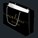 Custom Name Text Girly Feminine Gold Script Black Large Gift Bag<br><div class="desc">Personalized Girly Chic Feminine Gold Script Black Gift Bag
Customized gift bags for your event! A perfect touch to your wedding,  reception,  shower,  party or event.</div>