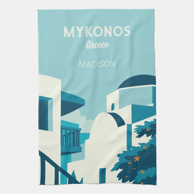Custom Name & Text Greece Kitchen Towel (Vertical)