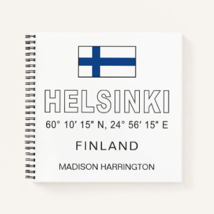 Custom Name & Text Helsinki Coordinates Notebook