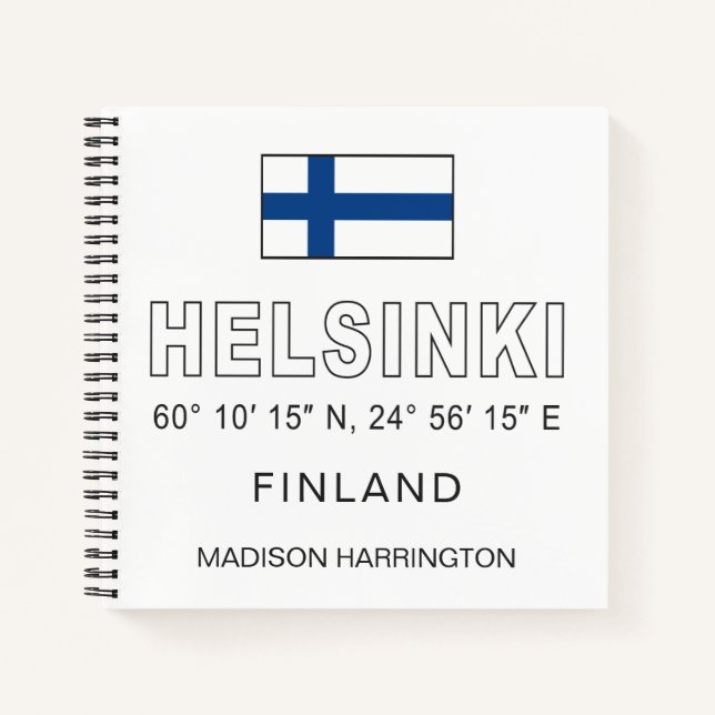 Custom Name & Text Helsinki Coordinates Notebook (Front)