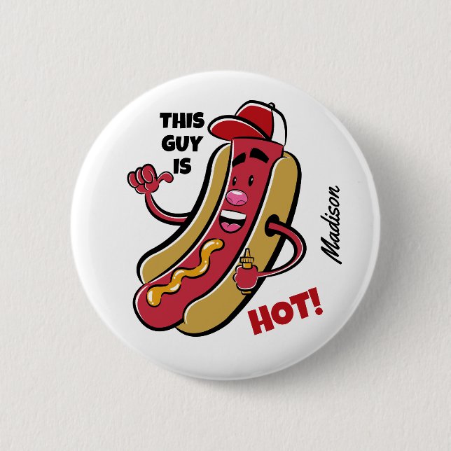 Custom Name & Text Hot Dog 2 Inch Round Button (Front)