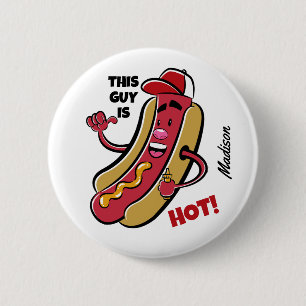 Custom Name & Text Hot Dog 2 Inch Round Button