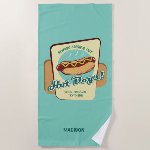 Custom Name & Text Hot Dog Beach Towel