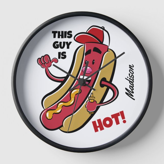 Custom Name & Text Hot Dog Clock (Front)
