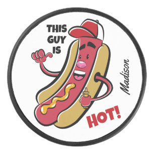 Custom Name & Text Hot Dog Hockey Puck