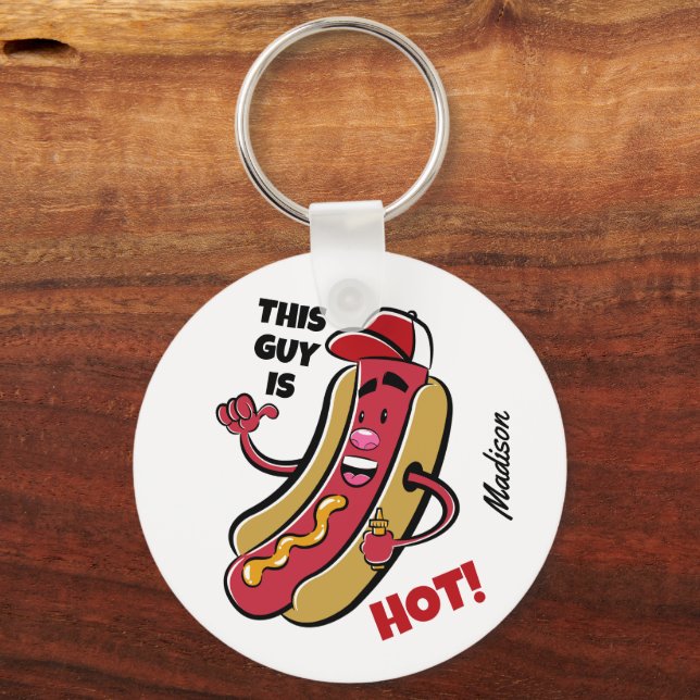 Custom Name & Text Hot Dog Keychain (Front)