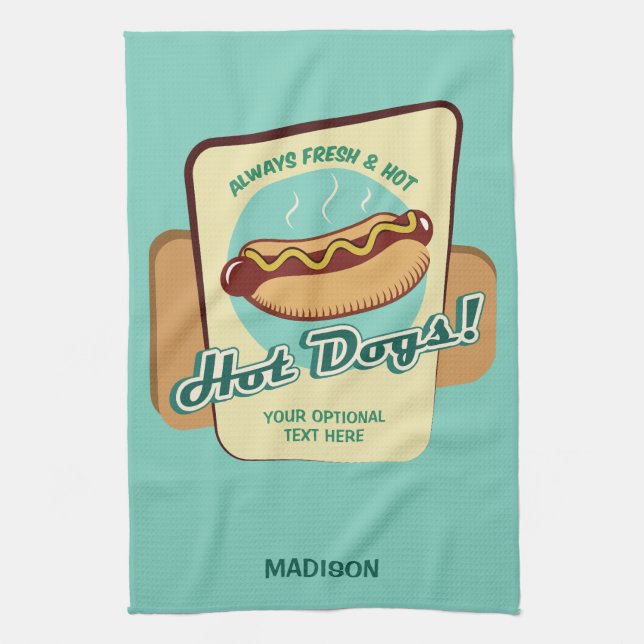 Custom Name & Text Hot Dog Kitchen Towel (Vertical)