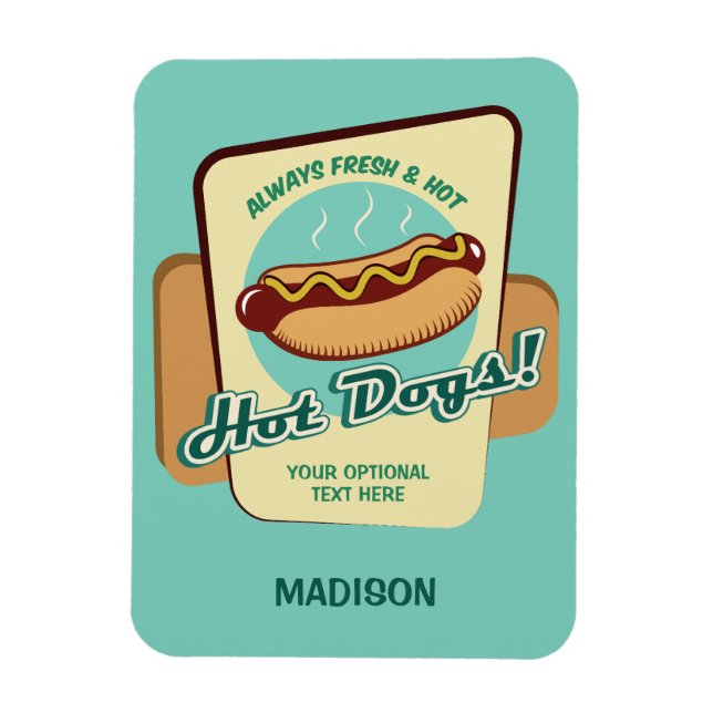 Custom Name & Text Hot Dog Magnet (Vertical)