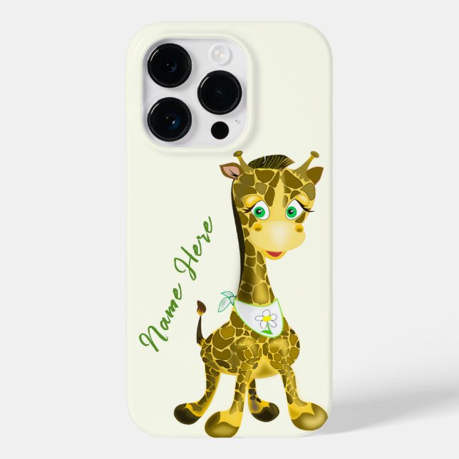 Custom Name Text iPhone Case with Baby Giraffe (Back)