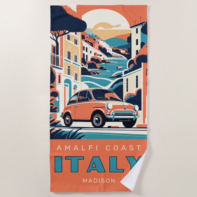 Custom Name & Text Italy Beach Towel (Front)