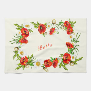 Custom Name Text Kitchen Towel with Flowers